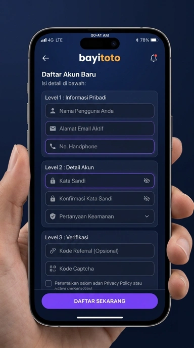 Tampilan halaman daftar bayitoto